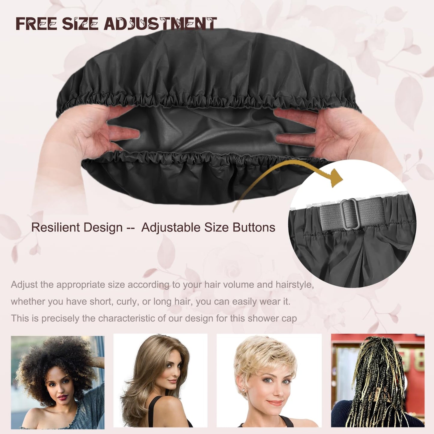 Amamba Shower Caps, Silk Lined Shower Cap for Women,Reusable,Adjustable Size, Washable & Waterproof,Large Satin Shower Cap-Black Beauty & Personal Care Amamba