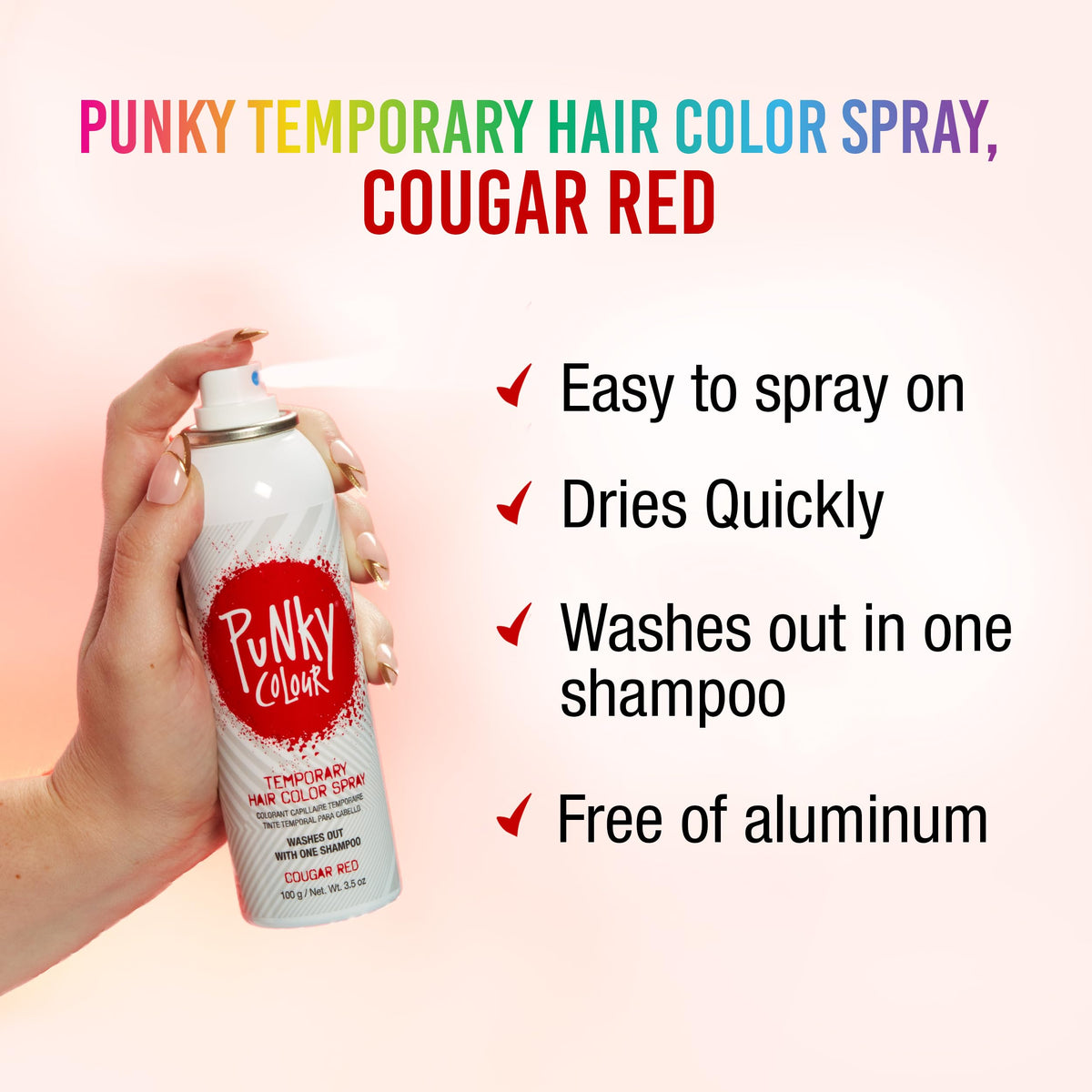 Punky Temporary Hair Color Spray, Cougar Red, Non-Damaging Spray-On Hair Dye Instant Vivid Hair Color, 3.5 oz, 1-Pack Beauty & Personal Care Punky