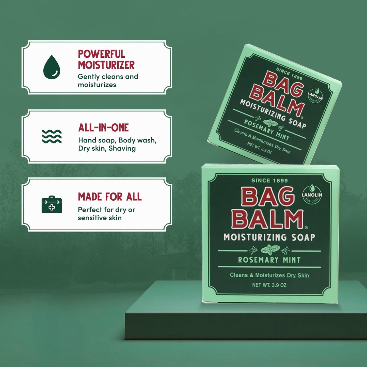 Bag Balm Moisturizing Bar Soap - Gentle Soap for Dry Skin with Lanolin - Hand & Body Cleansing Balm - Rosemary & Mint Scented Sensitive Skin Bar Soap Beauty & Personal Care Bag Balm