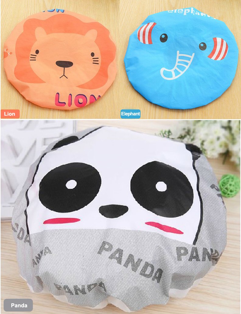 IXIAOPET Cute Cartoon Waterproof Elastic Shower Cap Bath Cap,Pack of 3 Pcs(Panda+Elephant+Lion) Beauty & Personal Care IXIAOPET