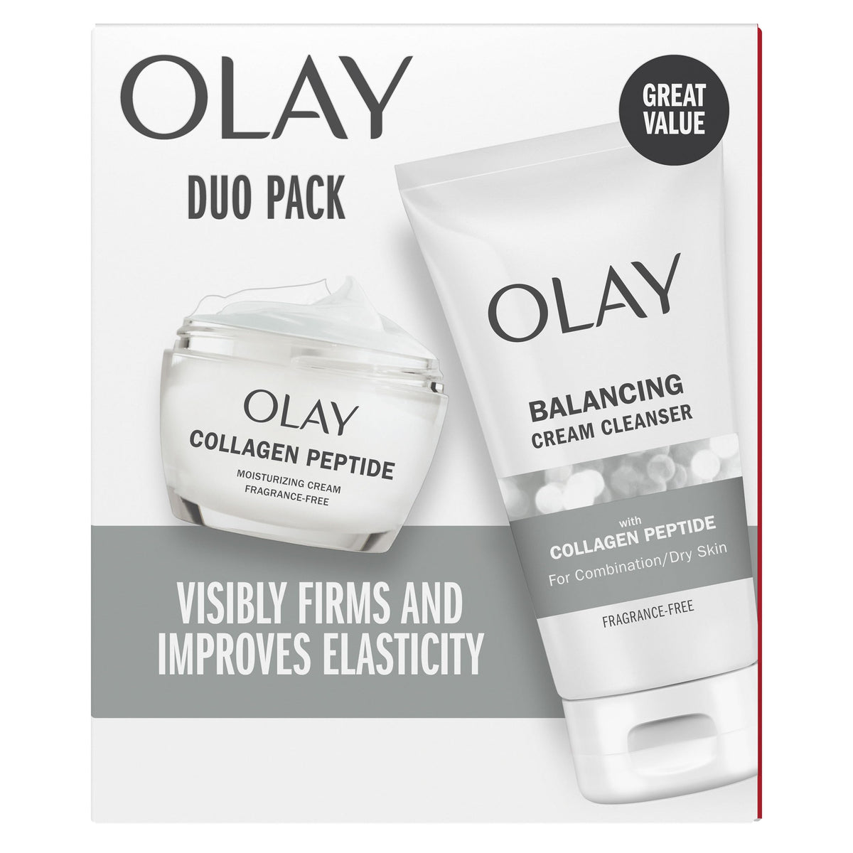 Olay Collagen Peptide Duo Pack, Balancing Cream Face Wash, Fragrance-Free, 5.0 fl oz, Moisturizing Cream Moisturizer, Fragrance-Free, 1.7 oz Beauty & Personal Care Olay