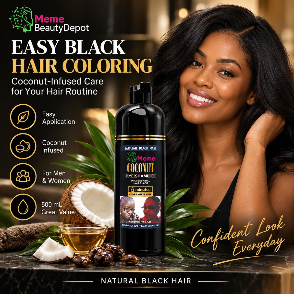 Meme - 16.9 Fl. Oz Coconut Oil Infused Shampoo - Vibrant, Fade-Resistant Color, Gentle on Scalp, Plant-Based Formula with Vegetable Oils, Ultimate