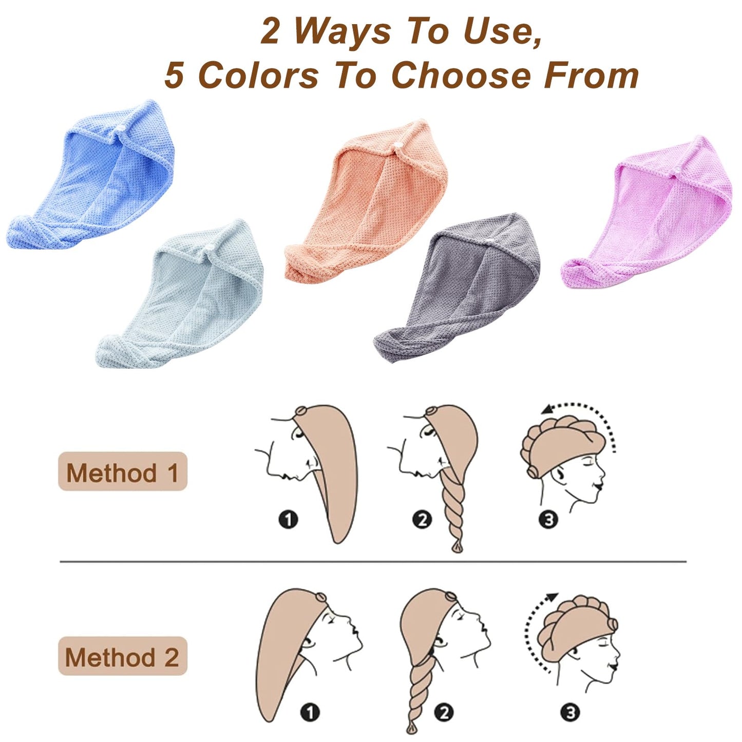 Kldnkig Soft Microfiber Hair Drying Towel Wrap, 5 Pack Elastic Hair Turbans for Fast Drying, Ideal for Women, Curly Wet Hair Beauty and Personal Care Kldnkig