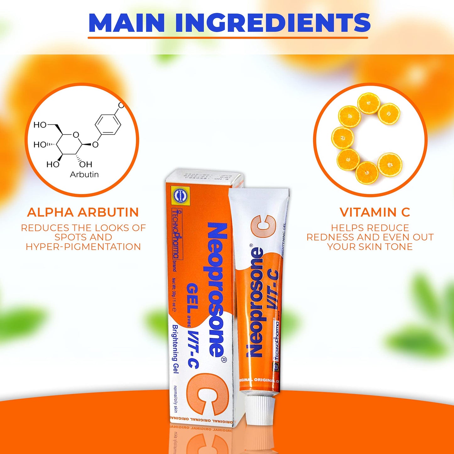 Neoprosone, Vitamin C Gel - 1 Fl oz / 30 ml - Brightening Gel Cream for Neck, Face, Body, Armpit, Hands - For Women and Men, with Alpha Arbutin Beauty & Personal Care Neoprosone