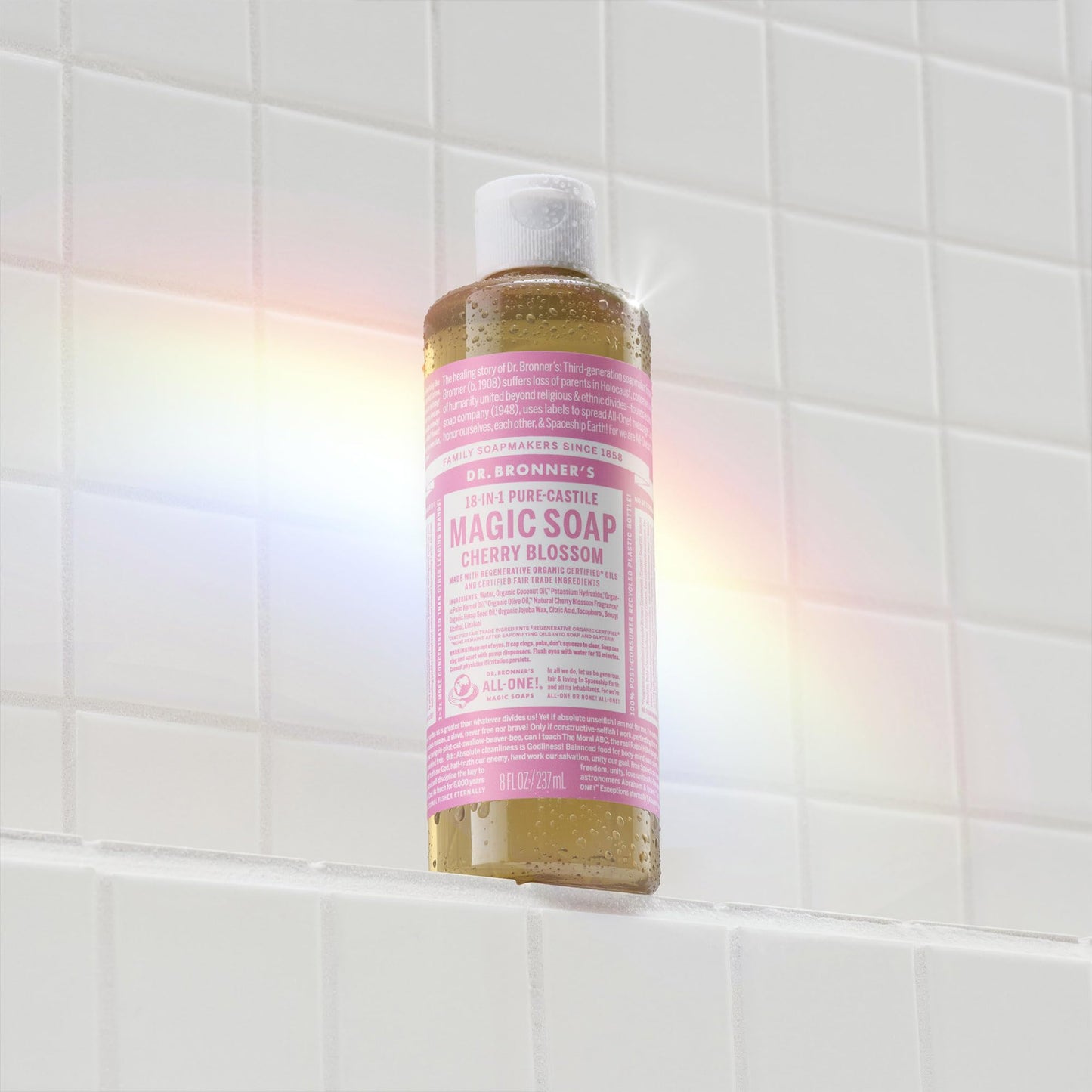 Dr. Bronner's Pure-Castile Magic Liquid Soap (Cherry Blossom, 8 Ounce) - Made with Regenerative Organic Certified Oils, 18-in1 Uses: Face, Hair, Hand Beauty & Personal Care Dr. Bronner's