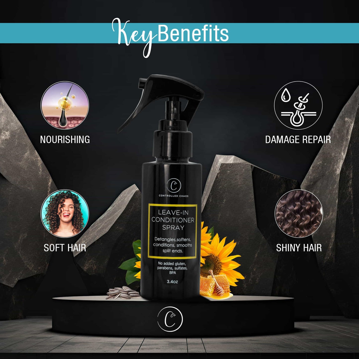 Controlled Chaos Leave-In Conditioner Spray- Anti Frizz Hair Detangler Spray for Dry Damaged Hair with Natural Watermelon & Sunflower Seed Oil & Honey Beauty & Personal Care Controlled Chaos