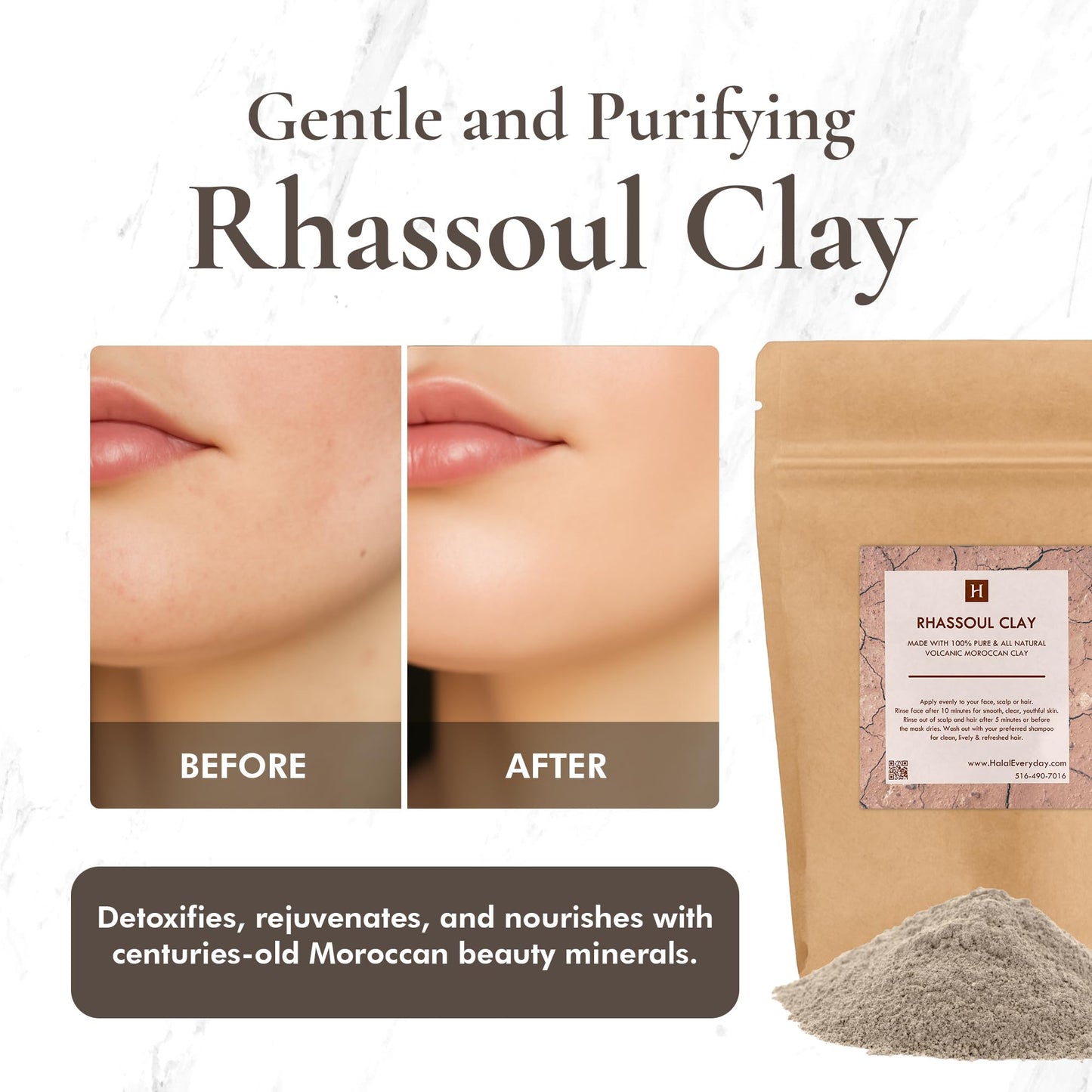 Rhassoul Clay - Ghassoul Clay 1 Lb - Moroccan Lava Clay - Detoxifying and Rejuvenating clay by SaaQin® Beauty & Personal Care SAAQIN
