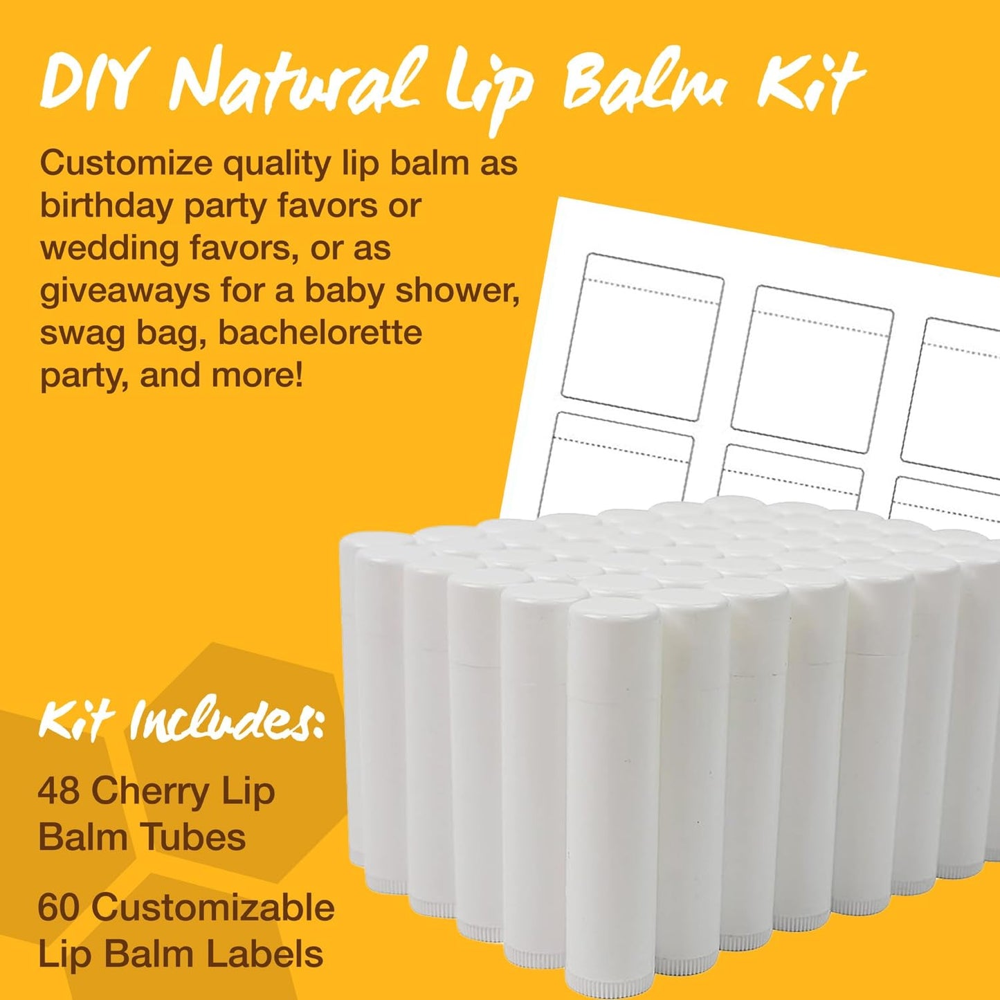 Nature's Bees DIY Lip Balm Kit, Natural Cherry Flavor, Includes 48 Blank Lip Balm Tubes with 60 Labels, Made with Beeswax, Cocoa Butter, Coconut Oil Beauty & Personal Care Nature’s Bees
