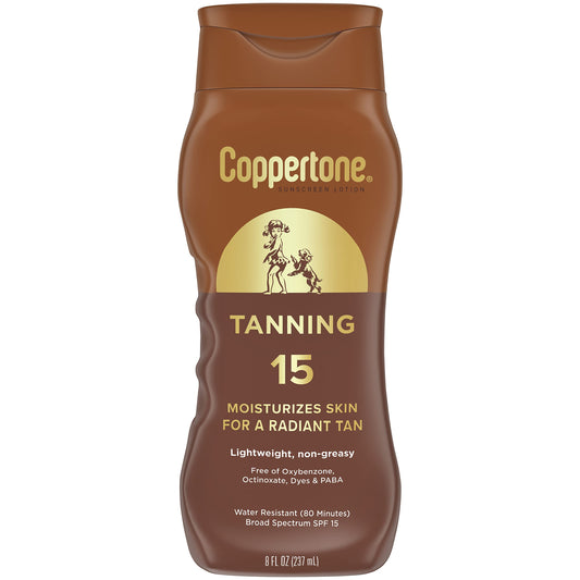 Coppertone Tanning Sunscreen Lotion, SPF 15, Lightweight and Non Greasy Sunscreen, Water Resistant, Oxybenzone Free, Sun Tan Lotion Moisturizes Skin Beauty & Personal Care Coppertone