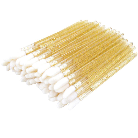 300 PCS Lip Brushes Disposable Lip Gloss Wands Lipstick Applicator Makeup Tool, Crystal Gold Handle Beauty & Personal Care myaokue-up