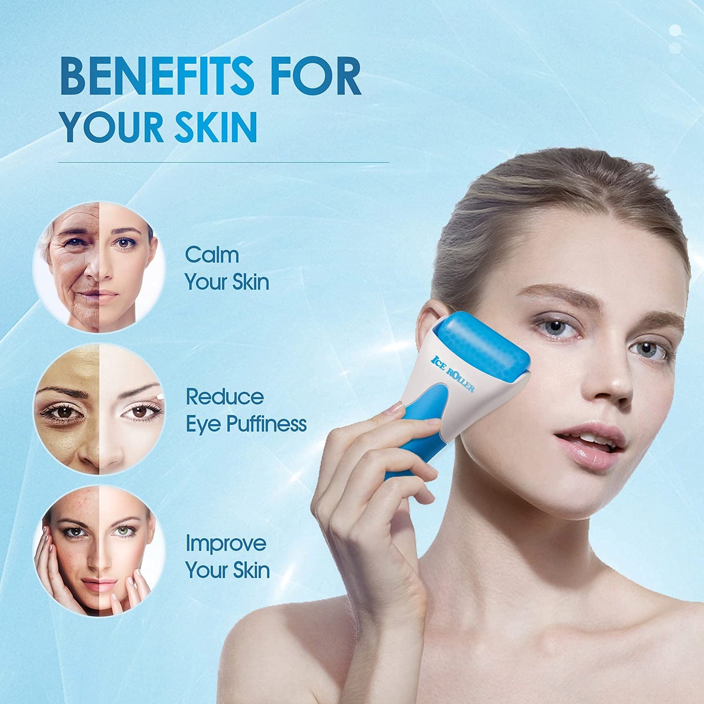 AECW (Jade Roller + Ice Roller) 2 in 1 Ice Roller for Face & Eye Puffiness Relief and Jade Roller for Face Eyes Body Neck Facial Massage Tool Roller Beauty & Personal Care AECW