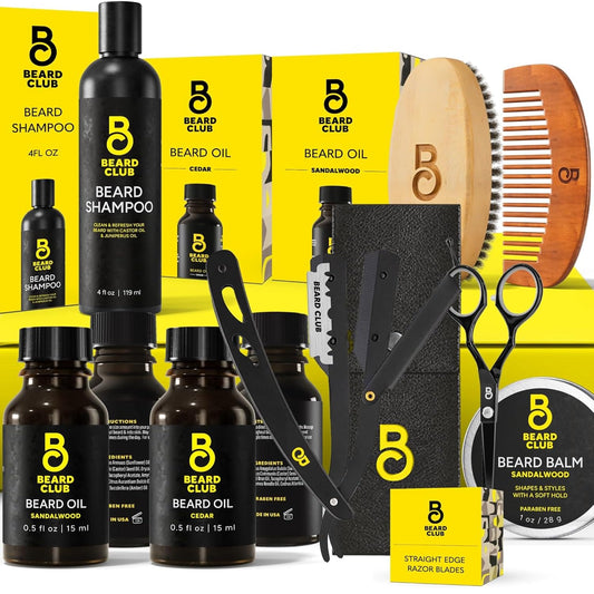 The Beard Club Premium Beard Kit for Men - Grooming & Care Kit - Cedar & Sandalwood Oil, Sandalwood Balm, Shampoo, Brush, Comb, Trimming Scissors Beauty and Personal Care The Beard Club