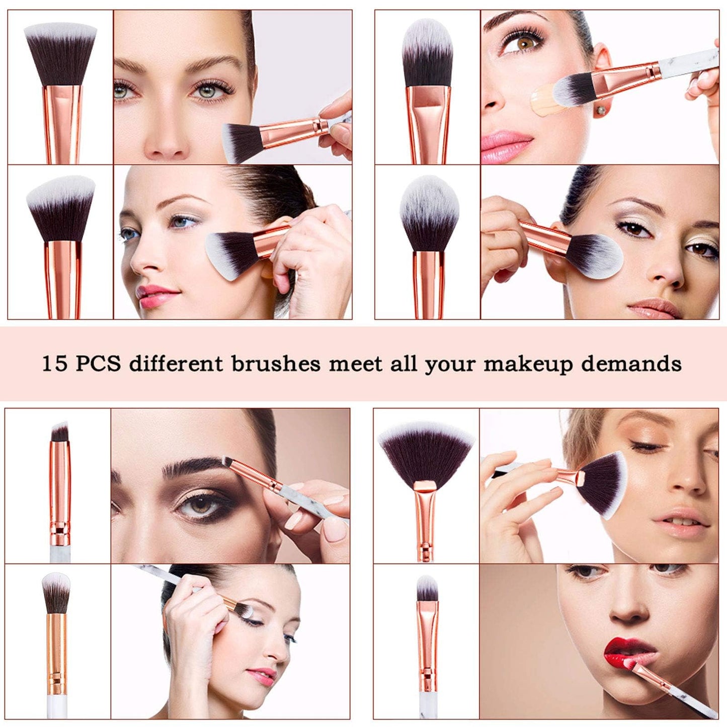 Makeup Brushes DUAIU 15PCs Marble Makeup Brush Set Premium Synthetic Kabuki Powder Blush Contour Foundation Concealer Eyeshadow Brushes with Makeup Beauty & Personal Care DUAIU