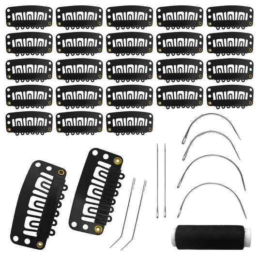 MUIIGOOD 25Pcs 32mm Hairpieces Snap Clips U Shape Wig Clips for Hair Extensions Making Wig Accessories Set Tools (Black) Beauty and Personal Care MUIIGOOD Default Title