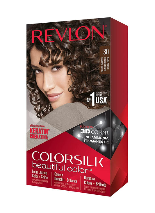 Revlon ColorSilk Hair Color, 30 Dark Brown 1 ea (Pack of 2) Beauty & Personal Care REVLON