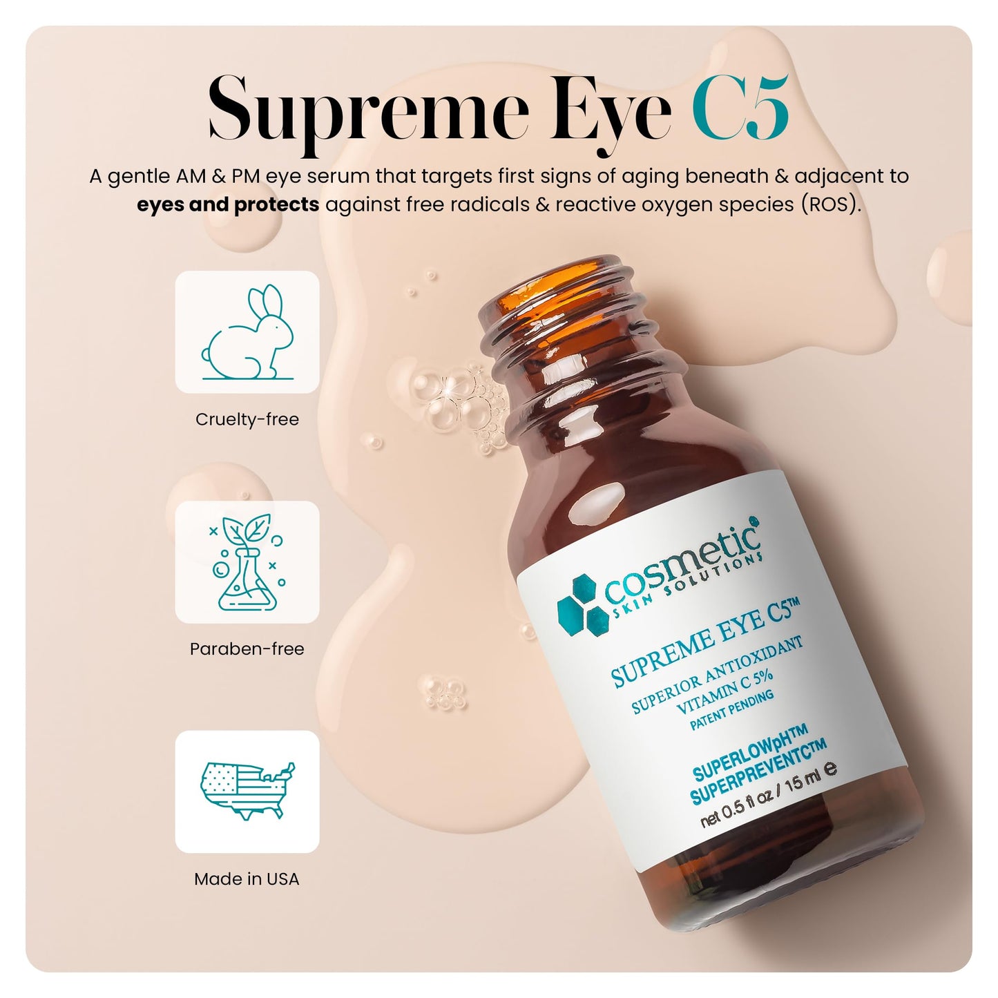 Supreme C5 Vitamin C Eye Gel, Lightweight Under Eye Gel-Cream with 5% Vitamin C, Hyaluronic Acid & Asiatic Acid, Helps Reduce Dark Circles, Puffiness Beauty & Personal Care Cosmetic Skin Solutions