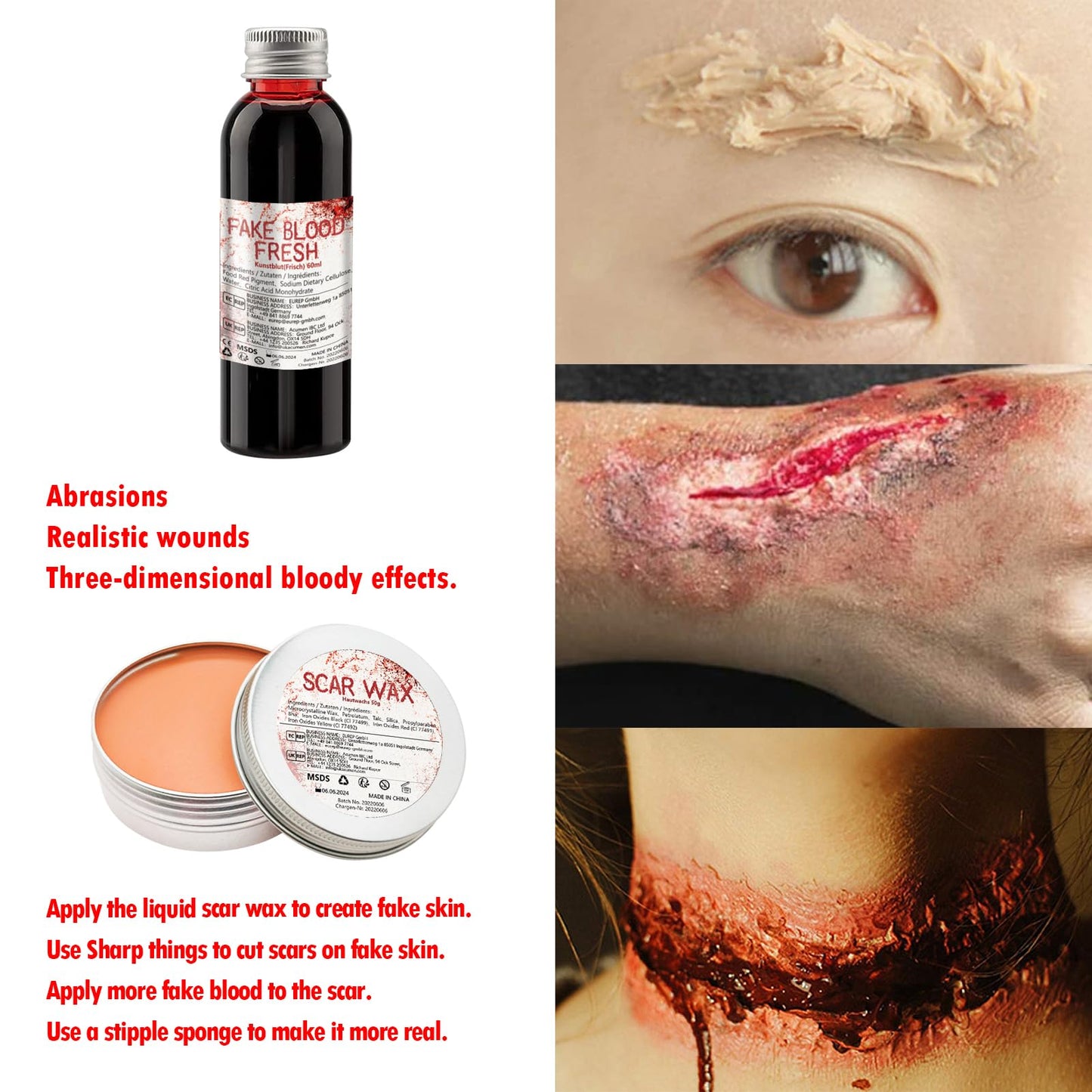 Professional Halloween SFX Special Effects Makeup Kits, Fake Blood, Scab Coagulated Blood Gel, 12 Colors Face Body Paint, Wound Modeling Scar Wax Beauty & Personal Care PillyBalla