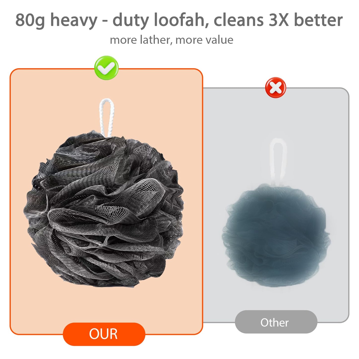 THYUNHE Sunvitae Bath Sponges Loofahs?Shower Puff 80 Grams Large Size?2 Pack Shower Sponge Pouf Ball Exfoliating Cleaning Bath Sponge Shower Loofa Beauty and Personal Care THYUNHE