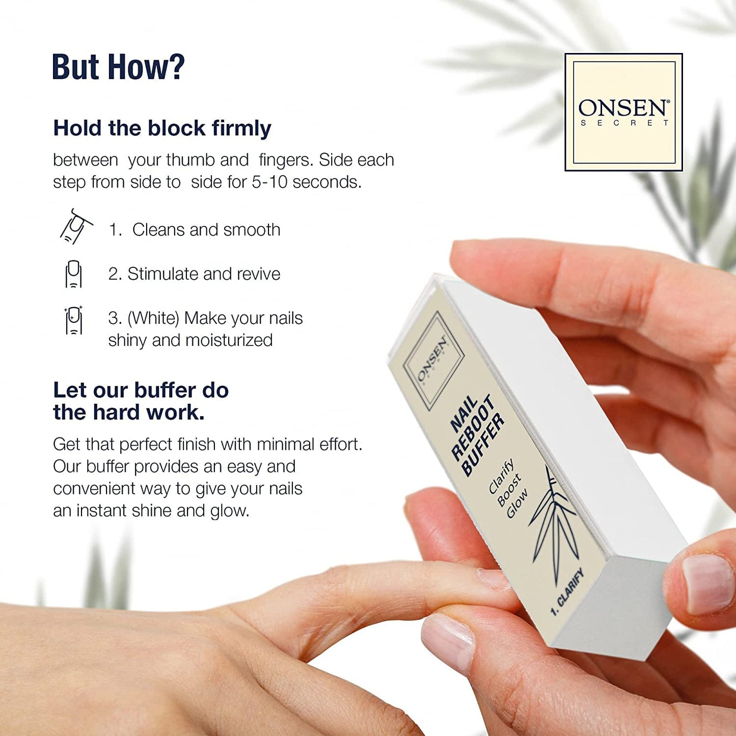 Onsen Secret Professional Nail Buffer Block | 4-Way Buffing for Natural Shine & Healthy Natural Nails - Includes 2 Extra Shine Pads, Salon-Quality Beauty & Personal Care MarvelsAura