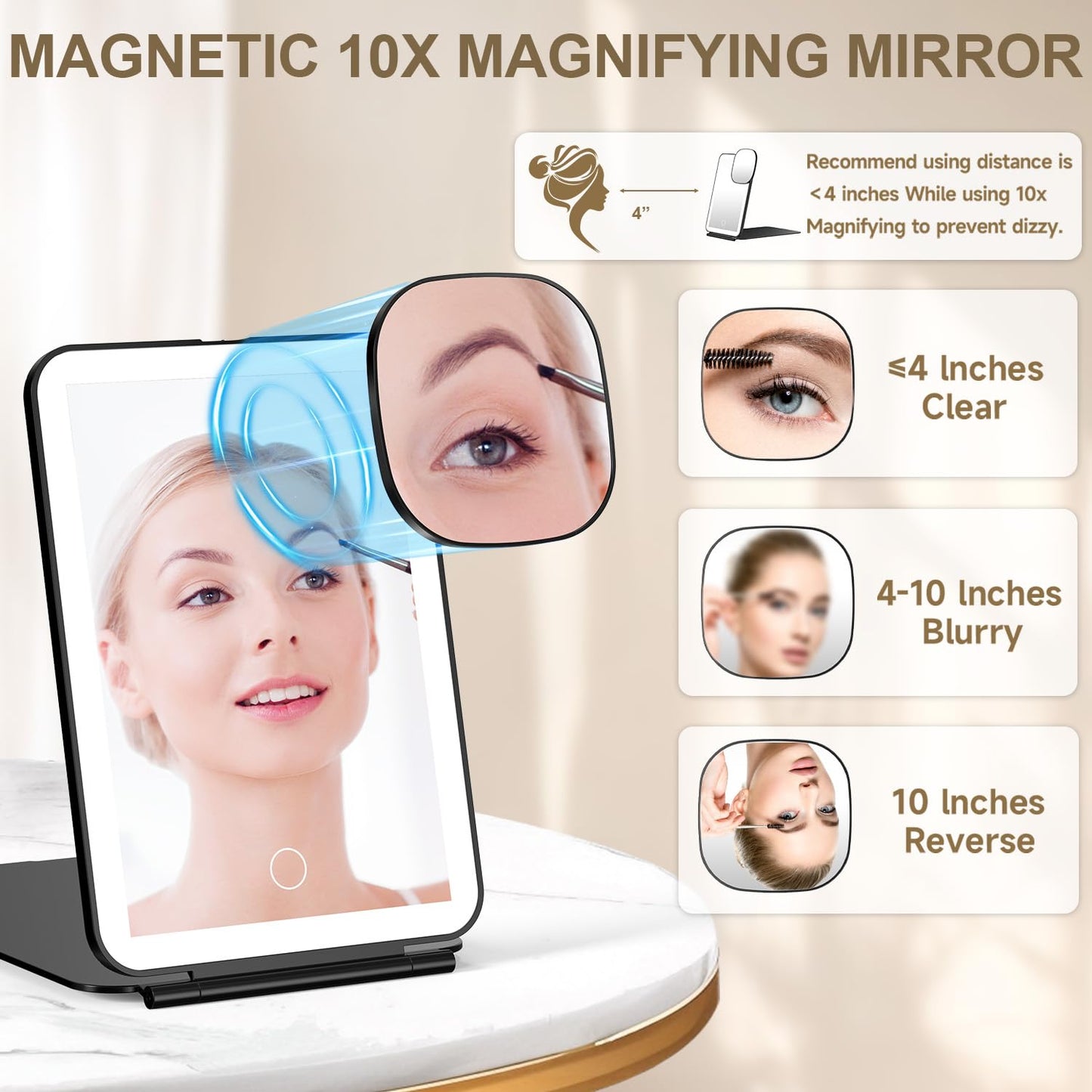 Mocado LED Foldable Travel Makeup Mirror - 5x7 inches 3 Colors Light Modes USB Rechargeable Touch Screen, Portable Tabletop Cosmetic Mirror Beauty & Personal Care Mocado