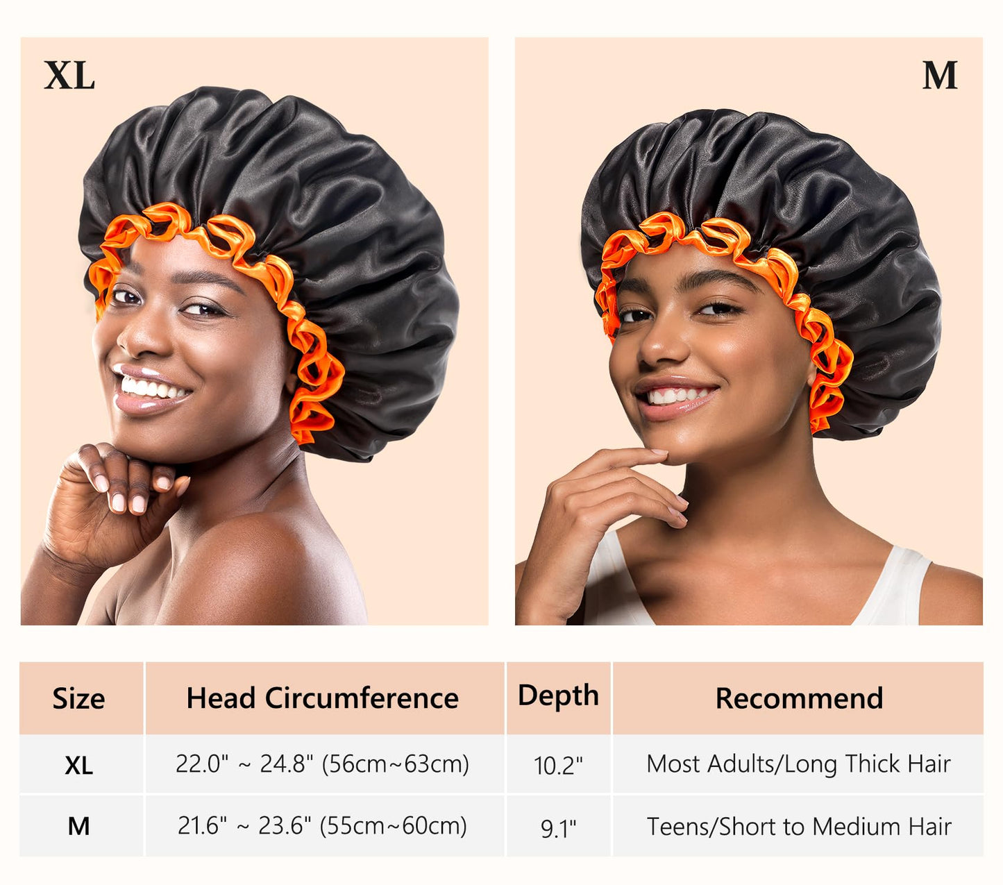 mikimini Black Shower Caps 2 Packs, Double Layers Waterproof Bathing Hair Cap with Reusable Soft Comfortable PEVA Lining, Cute, Non-fading & Stretchy Beauty & Personal Care mikimini