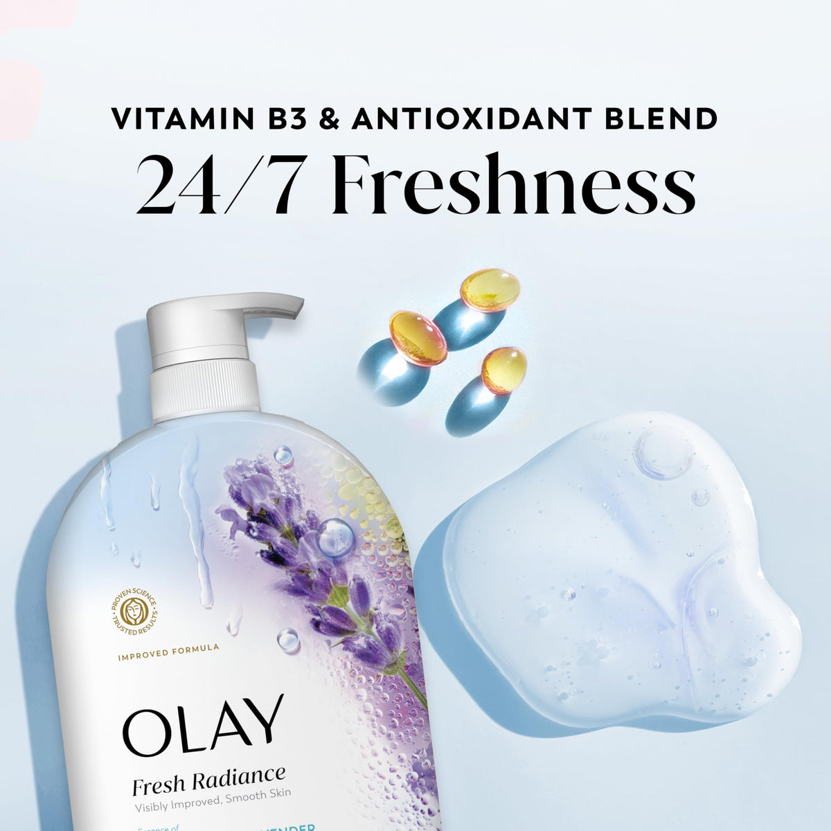Olay Body Wash for Women, Fresh Radiance, 24/7 Skin-Loving Freshness, Visibly Radiant, Plant Based Cleansers, Vitamin B3 & Antioxidant Blend, For All Beauty & Personal Care Olay