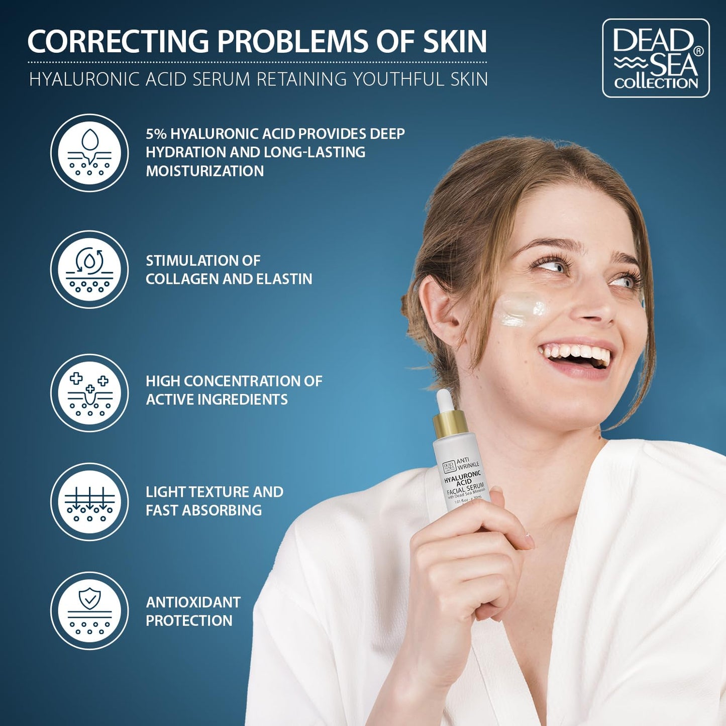 Dead Sea Collection Serum for Face with 5% Hyaluronic Acid, Dead Sea Minerals, and Vitamin E - Anti Aging Nourishing Skin Care Moisturizer to Reduce Beauty & Personal Care Dead Sea Collection