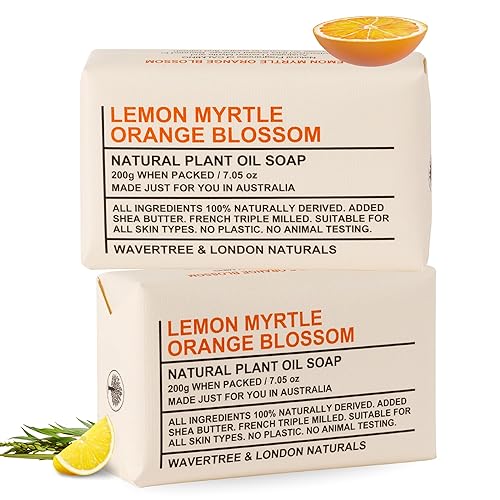 Wavertree & London Lemon Myrtle & Orange Blossom Scented Natural Soap Bars (2 Bars), 7oz Moisturizing French Triple Milled Soap enriched with shea Beauty & Personal Care Wavertree & London