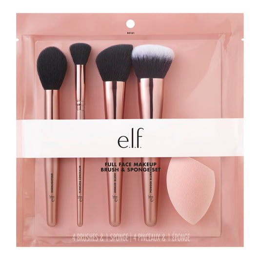 e.l.f. Complexion Essentials Brush & Sponge Set, Concealer, Powder, Blush & Highlighter Brushes & Total Face Sponge, Vegan Beauty & Personal Care e.l.f.
