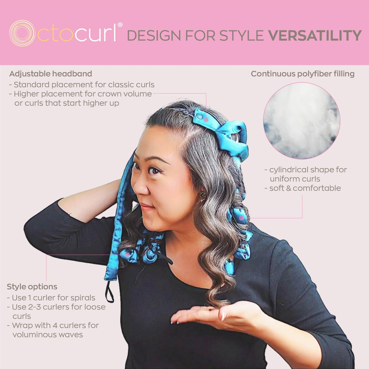 Octocurl Satin Hair Curlers - Heatless Curls Overnight - Headband Curlers for Medium Length Hair (Satin - Black) Beauty & Personal Care Octocurl