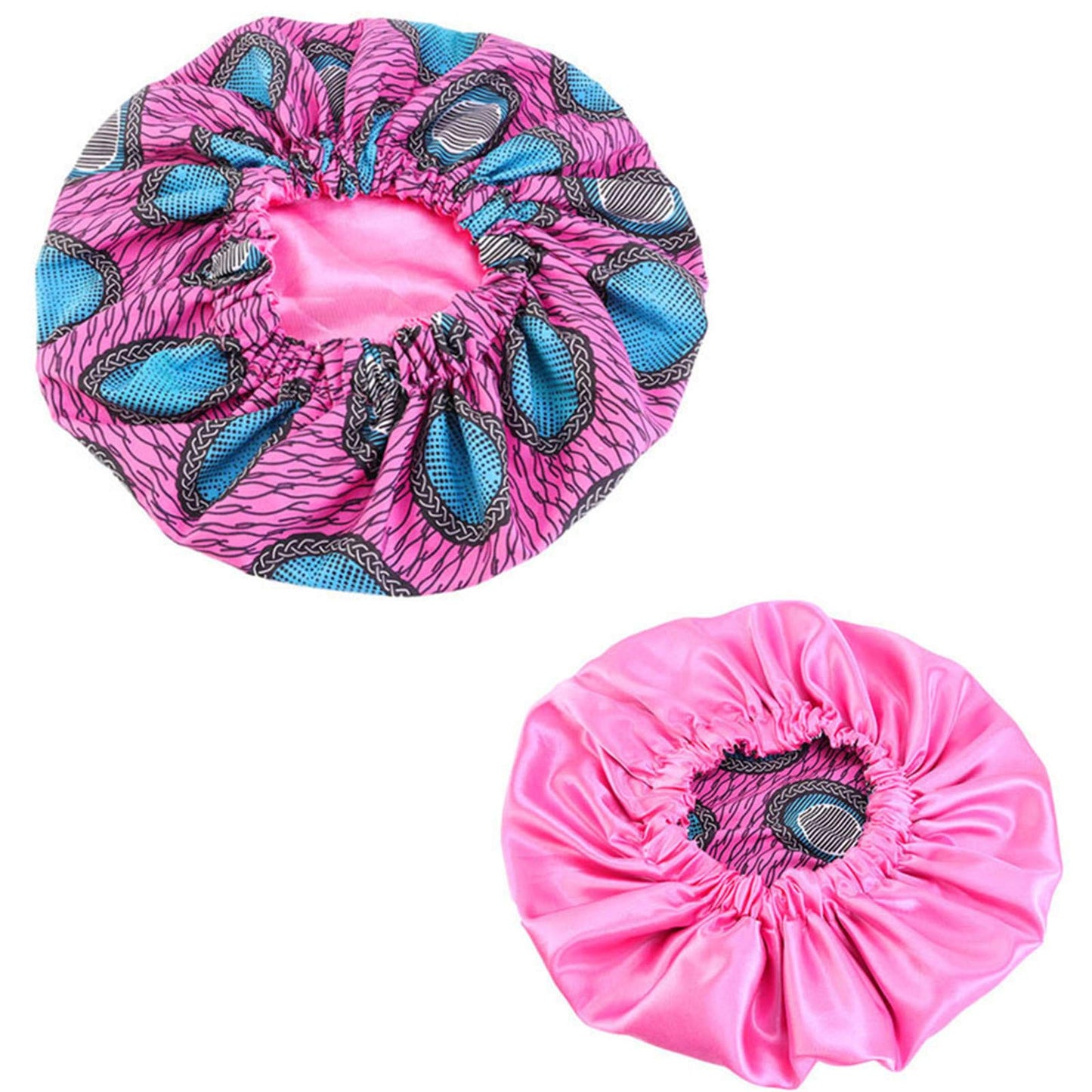 Qianmome Women Double-Layer Extra Large Print Satin Bonnet Sleep Cap African Pattern Fabric Ankara Bonnets Rose Beauty and Personal Care Qianmome