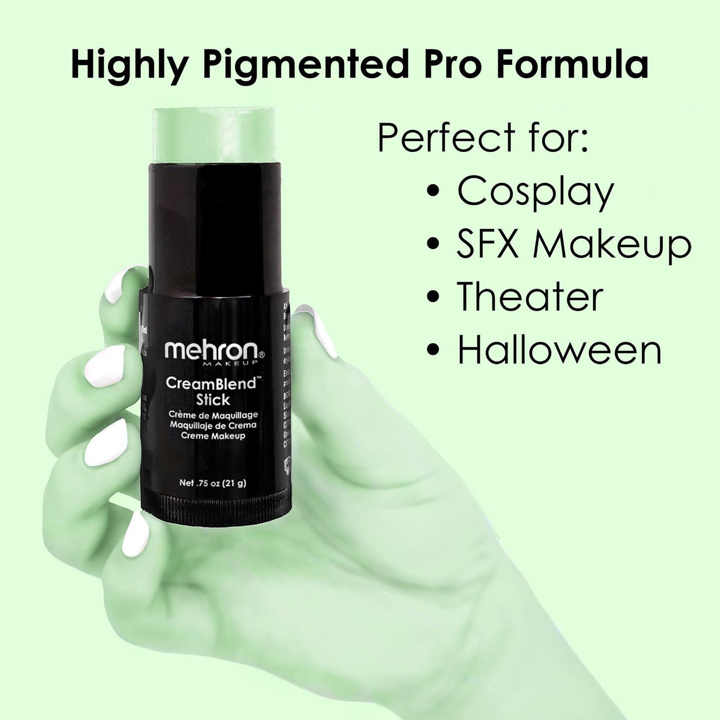 Mehron Makeup CreamBlend Stick | Face Paint, Body Paint, & Foundation Cream Makeup | Perfect for Halloween .75 oz (21 g) (Pastel Green) | Made in the Beauty & Personal Care Mehron