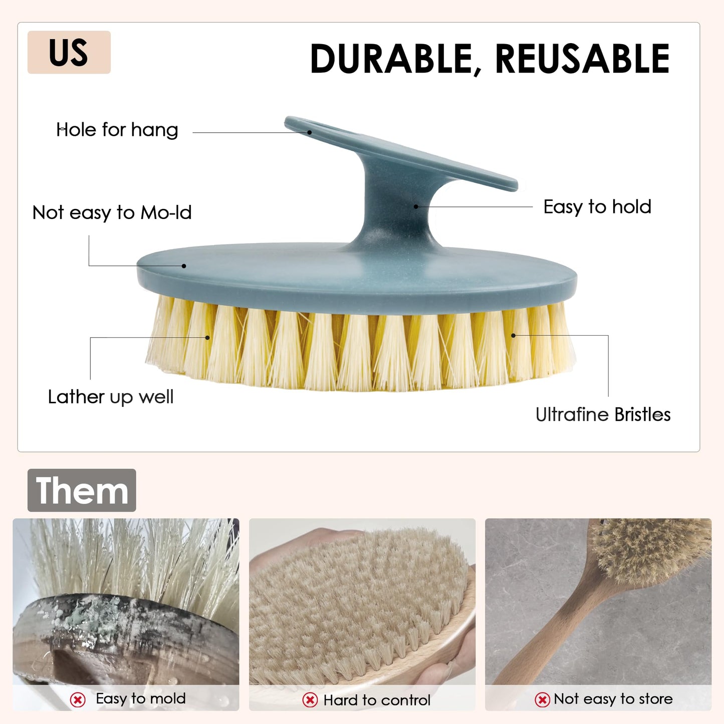 INNERNEED Food-Grade Soft Silicone Body Scrubber Shower Brush Handheld Cleansing Skin Brush, with PP Shower Brush for Exfoliating, Cellulite Treatment Beauty and Personal Care INNERNEED