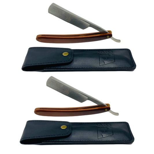 G.B.S Men's Wooden Handle Shaving Straight Razor, Single Edge Stainless-steel Blade Folding Handle, Hard Wood Grain, Leather Protective Razor Case Beauty and Personal Care G.B.S