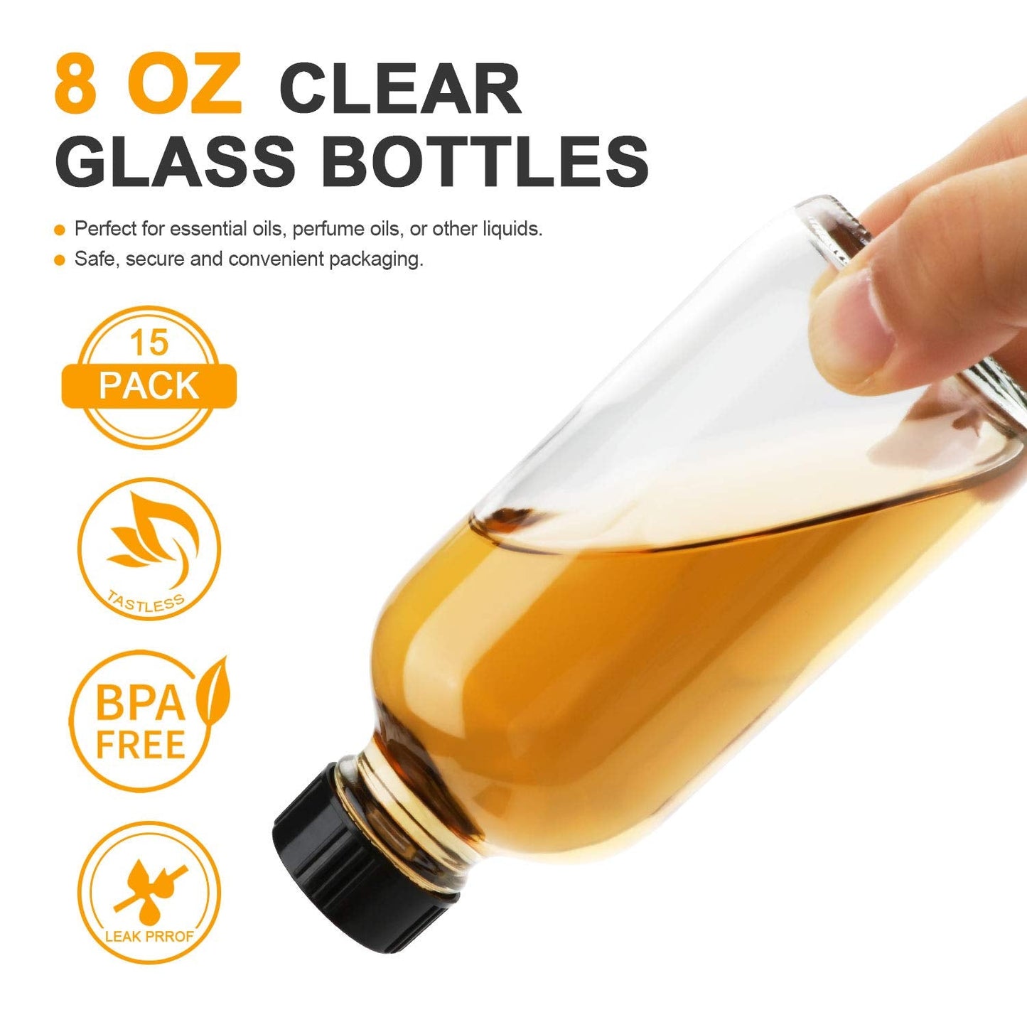 8oz Clear Glass Bottle, Reusable Glass Bottles with Airtight Lid for Shampoo, Conditioner, Essential Oils, Set of 20 (Clear) Beauty & Personal Care COMUDOT