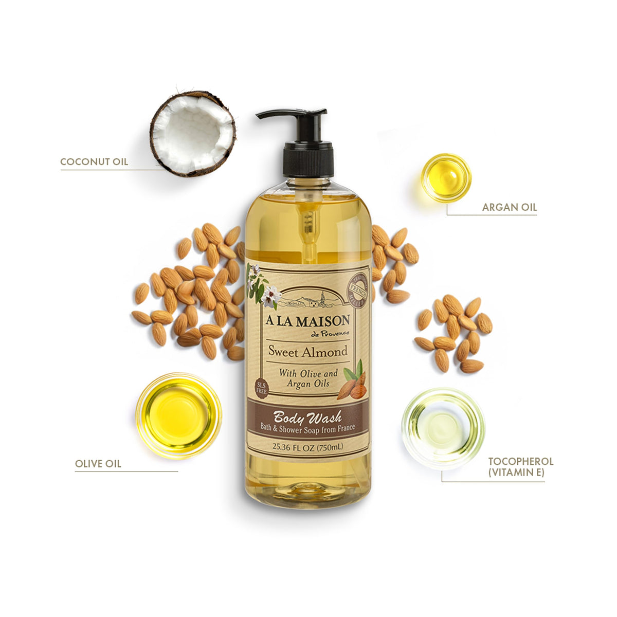 A LA MAISON French Hydrating Liquid Body Wash, Sweet Almond - Natural Body Wash Made with Essential Oils - Biodegradable, Plant-Based, Vegan Beauty & Personal Care A LA MAISON