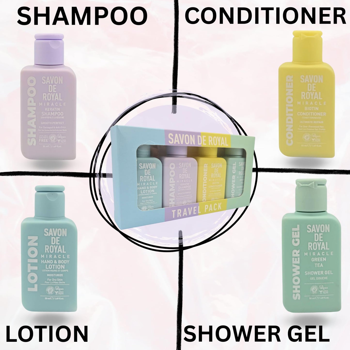 Hotel Toiletries Bulk Set Travel Pack 4 Piece Kit with Essentials Featuring: Shampoo, Conditioner, Shower Gel, Lotion Beauty and Personal Care Infinix