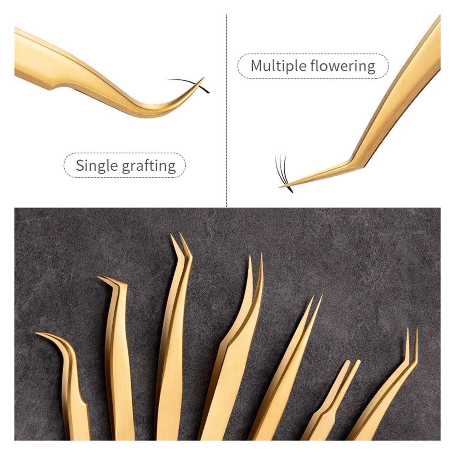 Eyelash Tweezer For False Eyelash Extension Lash Fan Eyebrows Nail Art Clip Cilia Gold Stainless Steel Tweezers Makeup Tools(Tweezers B) Beauty and Personal Care ZXYZXYZZ