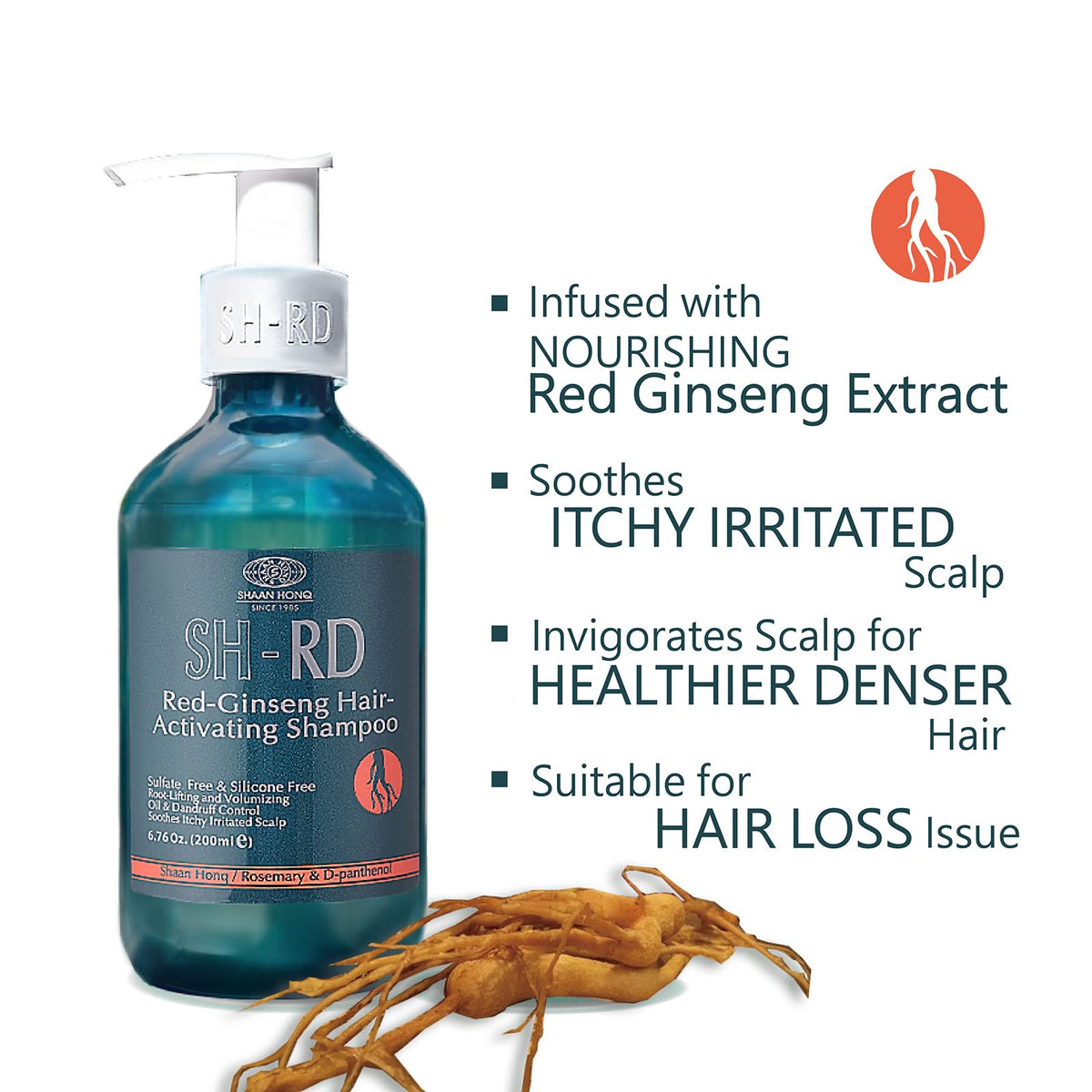 SH-RD Red Ginseng Activating Shampoo for Thinning Hair | Herbal Extract, Rosemary, Vitamin B5 | Root-Lifting, Oil Control & Anti-Dandruff |