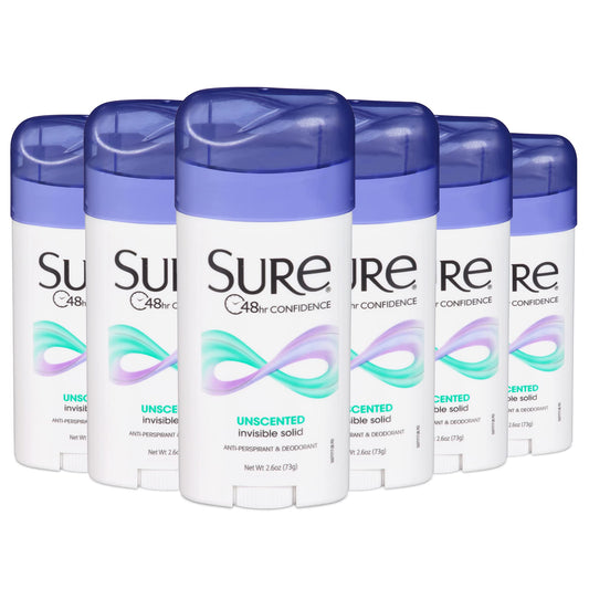 SURE, Antiperspirant Deodorant, Solid, Unscented, 2.6 Ounce (Pack of 6) Beauty and Personal Care Sure