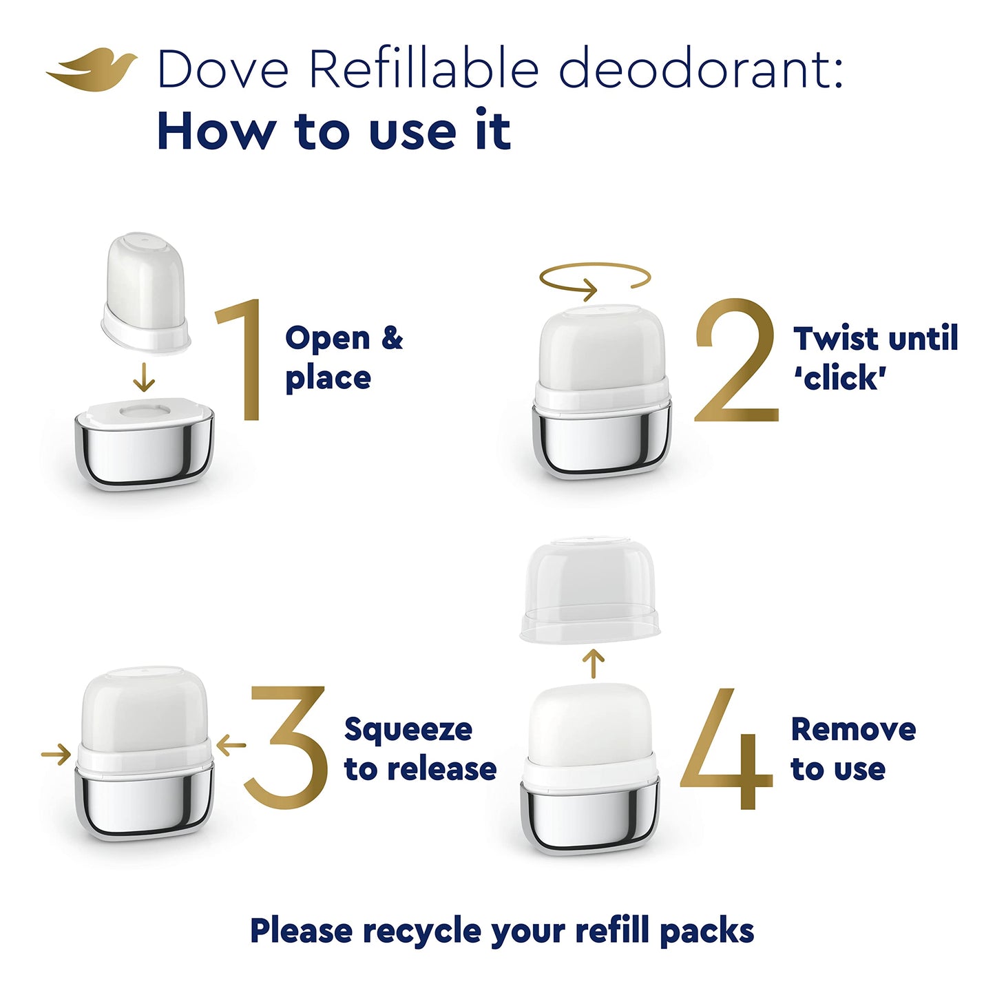 Dove Refillable Deodorant Starter Kit Deodorant For Women Cucumber & Green Tea 0% Aluminum 1.13 oz Beauty and Personal Care Dove