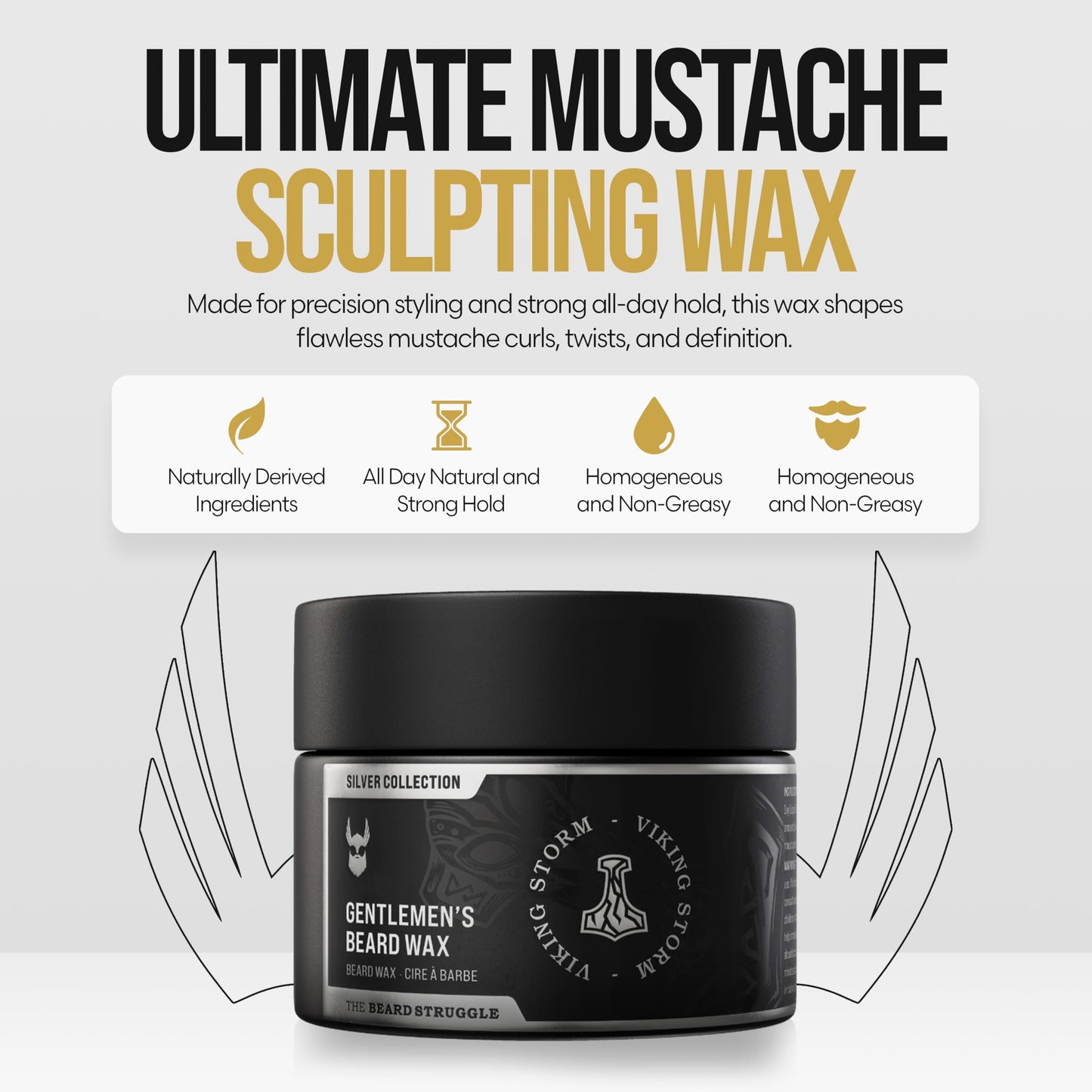 Gentlemen's Beard & Mustache Wax for Men by Beard Struggle - Viking Beard Wax Helps to Tame Style & Groom - Silver Collection, Viking Storm Beauty and Personal Care The Beard Struggle