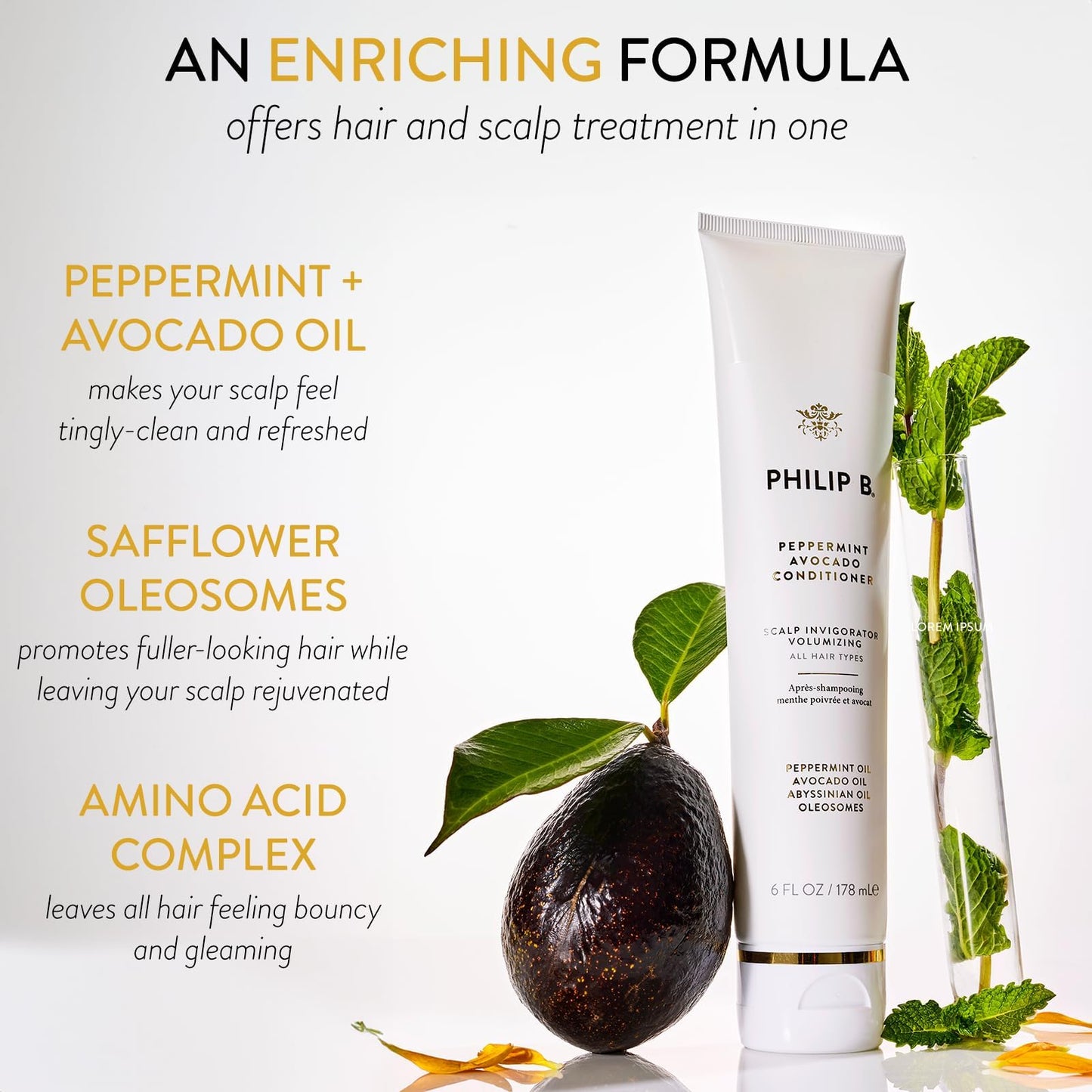 PHILIP B. Peppermint Avocado Conditioner 6oz + Peppermint Avocado Shampoo 2oz Set - Volumizing & Clarifying, Oil and Eucalyptus Invigorates the Scalp Beauty & Personal Care PHILIP B