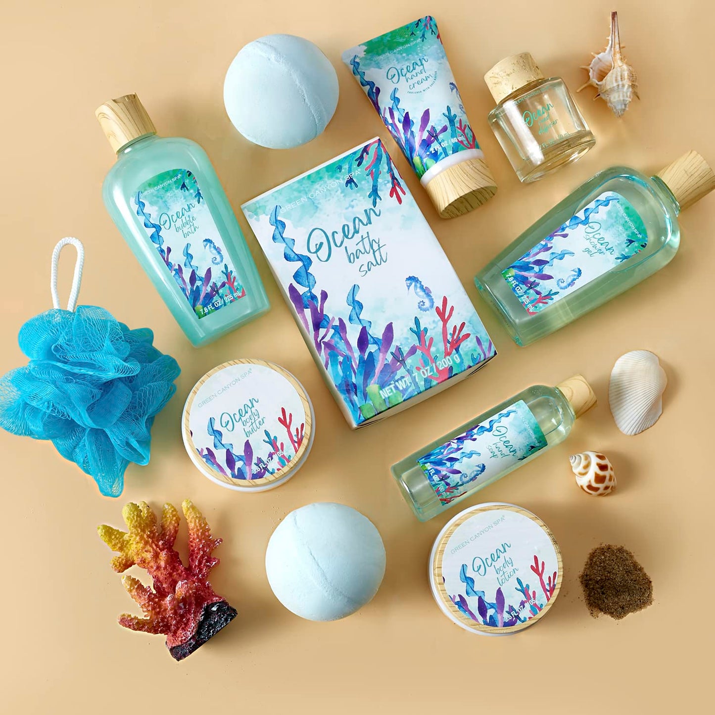Spa Gift Baskets for Women, Bath and Body Gift Set for Women, 12Pcs Ocean Spa Sets Includes Bubble Bath, Body Lotion,Valentine's Bath Gifts Beauty & Personal Care Green Canyon Spa