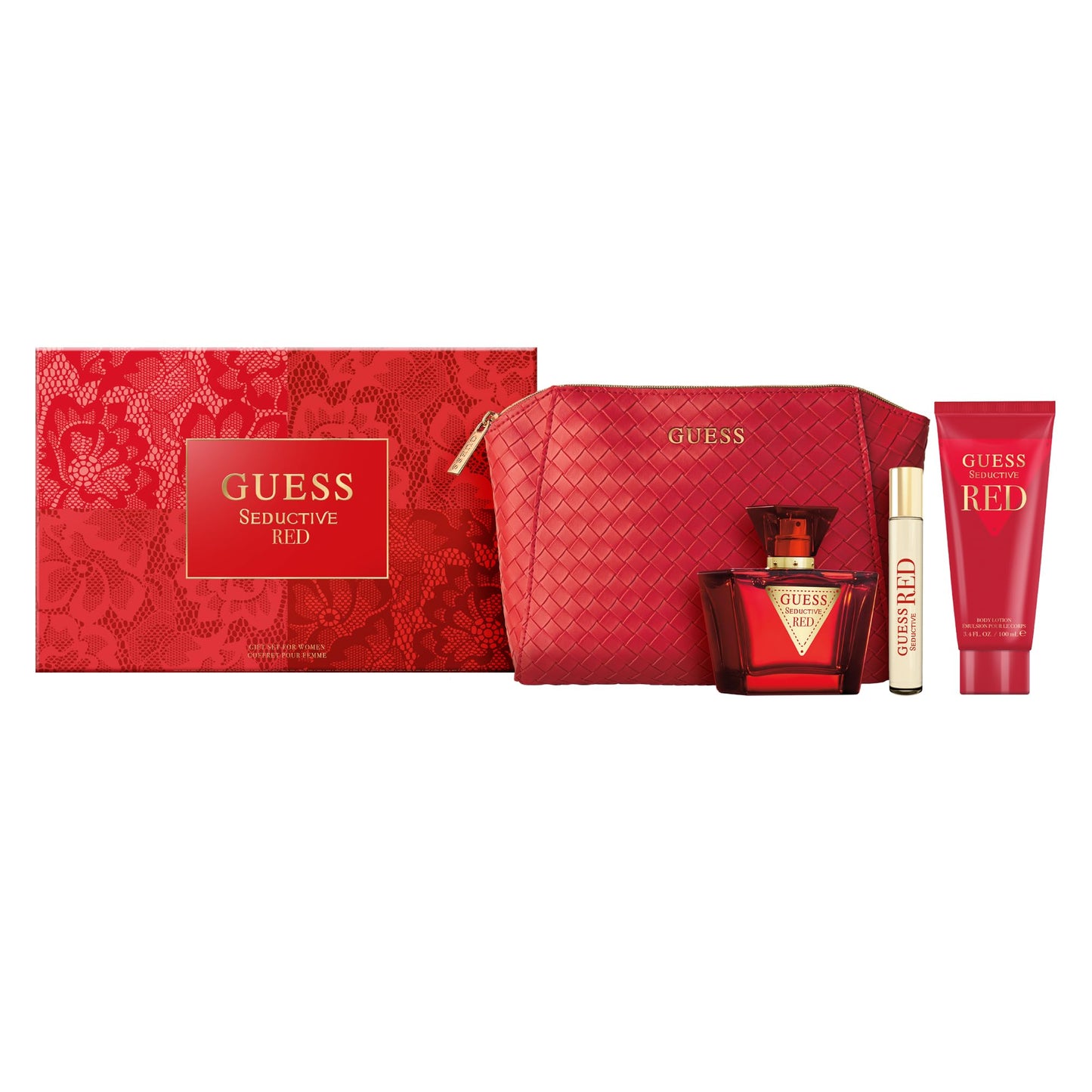 Guess Seductive Red Women/Femme Eau de Toilette 4 Piece Gift Set - Perfume Spray 2.5 Fl. Oz. Travel Spray 0.5 Fl. Oz., Body Lotion 3.4 Fl. Oz Beauty & Personal Care GUESS