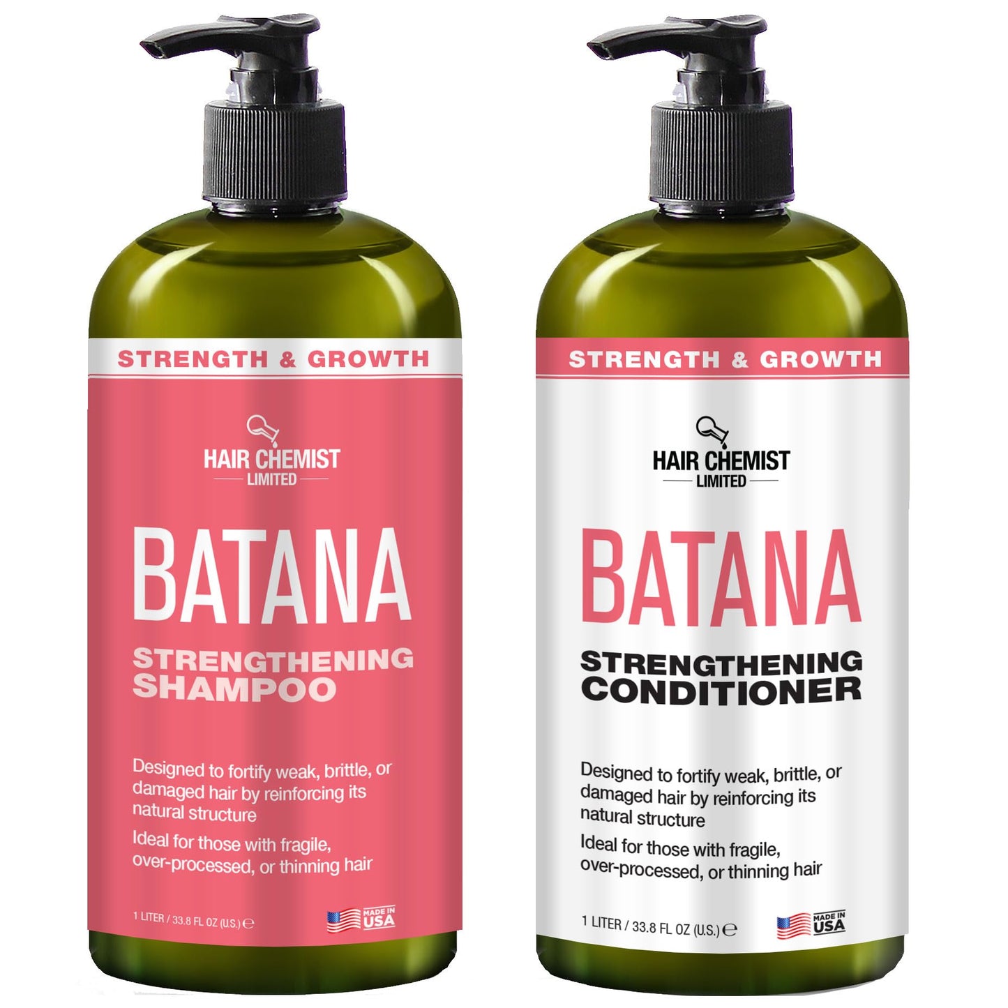 Hair Chemist Batana Strengthening Shampoo & Conditioner 33.8 oz. (2-PC SET) - Batana Shampoo and Conditioner for Hair Growth, Thickening and Strength Beauty & Personal Care Hair Chemist