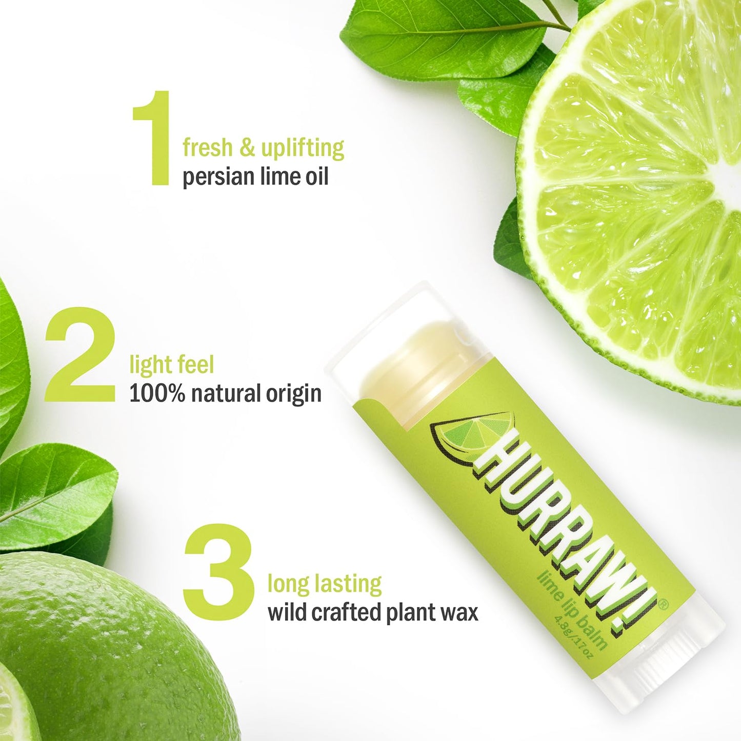 Hurraw! Lime Lip Balm, 3 Pack: Organic, Certified Vegan, Cruelty and Gluten Free. Non-GMO, 100% Natural Ingredients. Bee, Shea, Soy and Palm Free. Beauty & Personal Care HURRAW!
