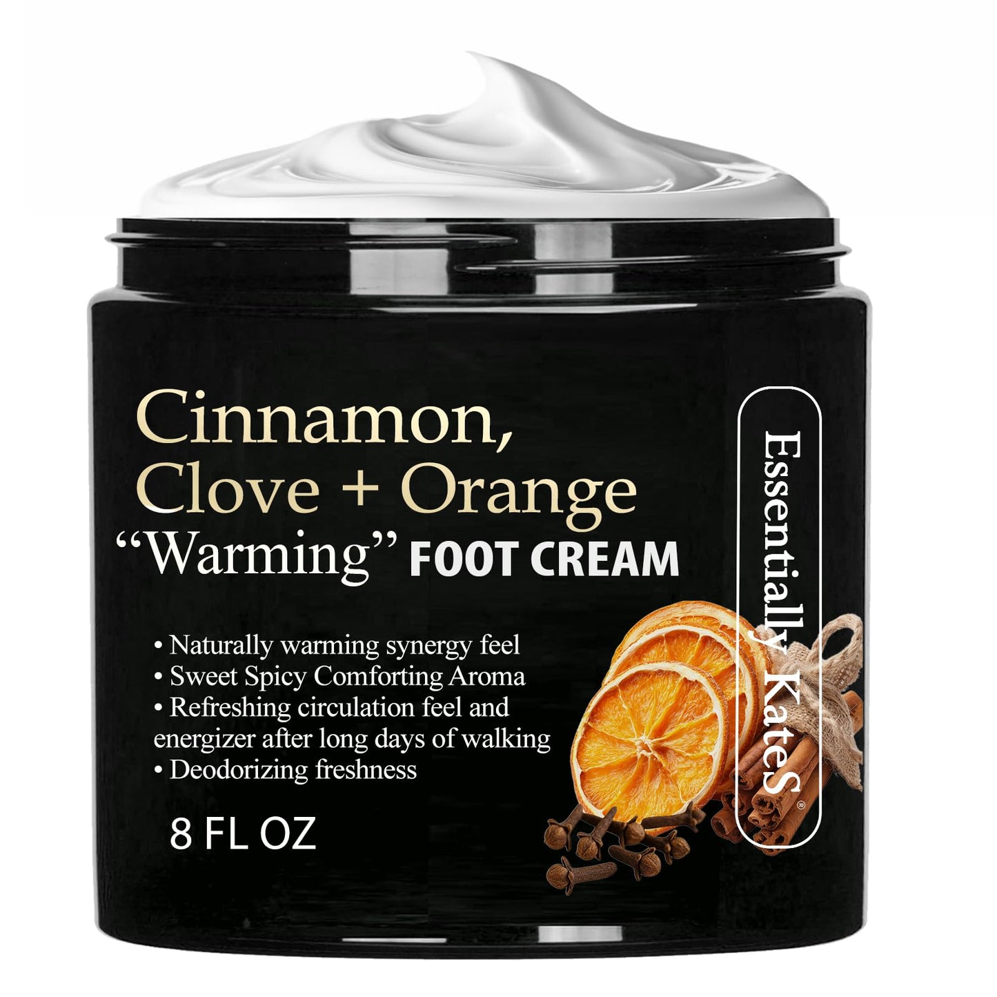 Essentially KateS Cinnamon Clove Orange Warming Foot Cream 8 oz - Moisturizing Foot Cream for Dry Cracked Feet, Softening Heel Repair Lotion, Soothing Beauty and Personal Care Essentially KateS Default Title