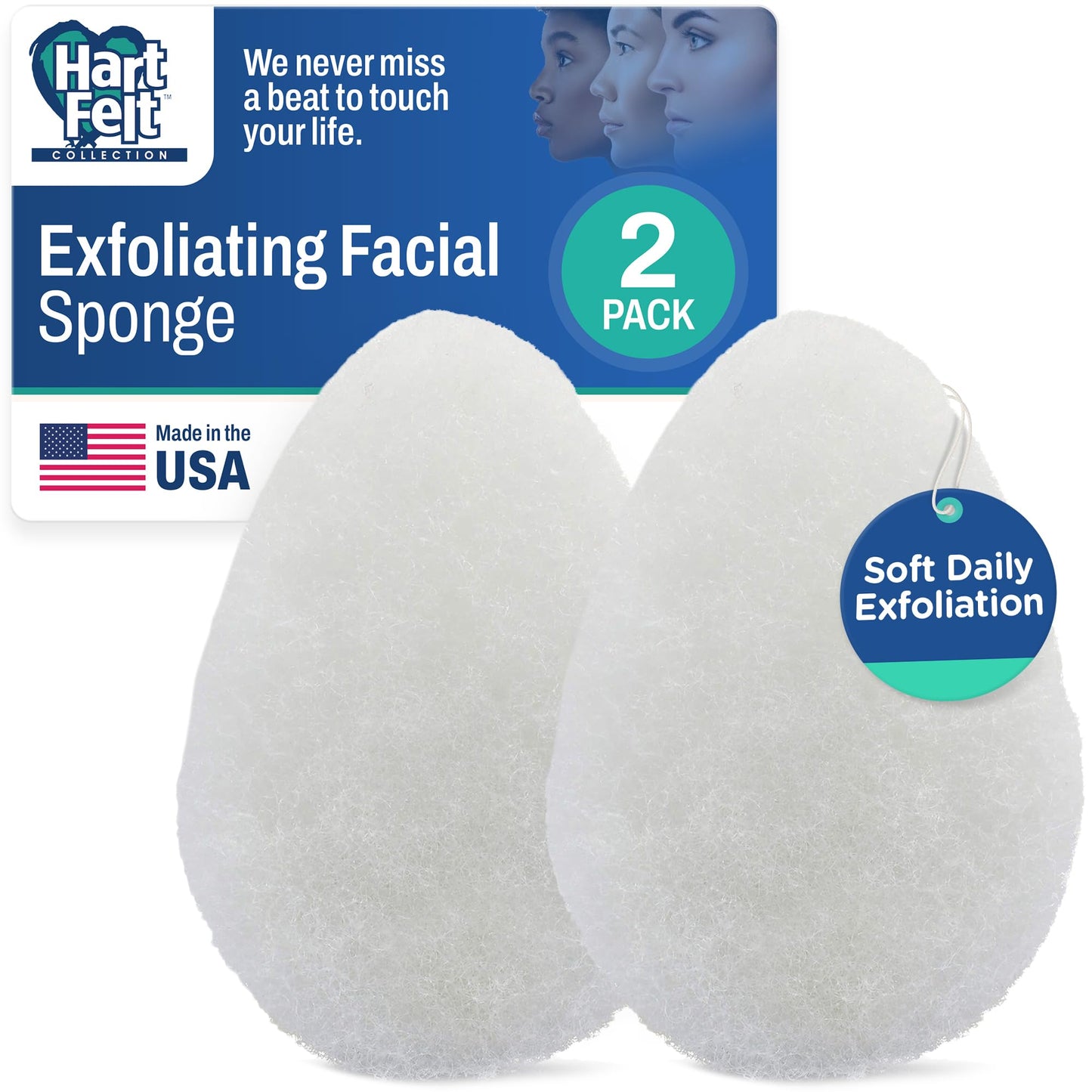 HartFelt 2ct Tear Drop Face Scrubber for Women - Reusable Facial Sponges for Daily Cleansing - Facial Exfoliating Pads for Removing Dead Skin, Dirt Beauty and Personal Care HartFelt