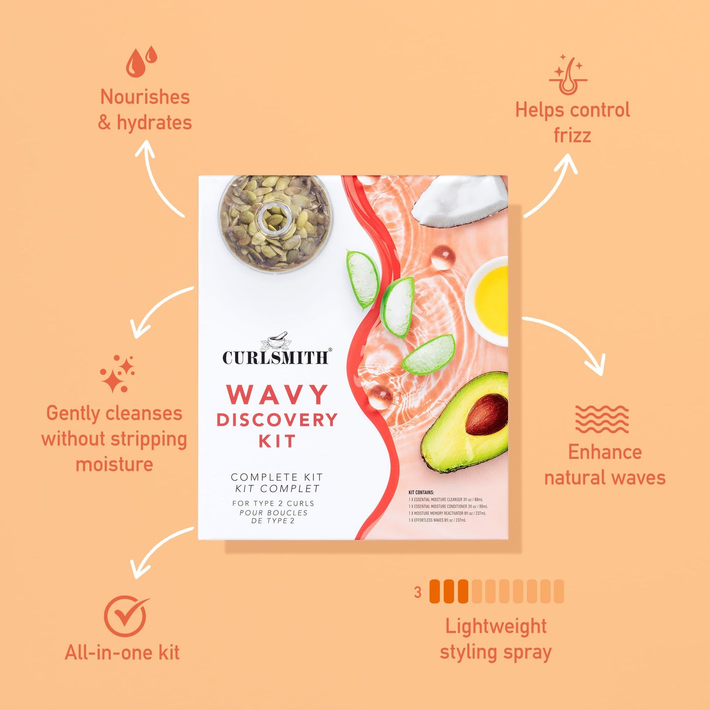 Curlsmith - Wavy Wash Day Discovery Kit | Complete Wash Day Kit, Perfect for People with Type 2 Curls | Cleanse, Control Frizz, Nourish & Hydrate Hair Beauty & Personal Care CURLSMITH